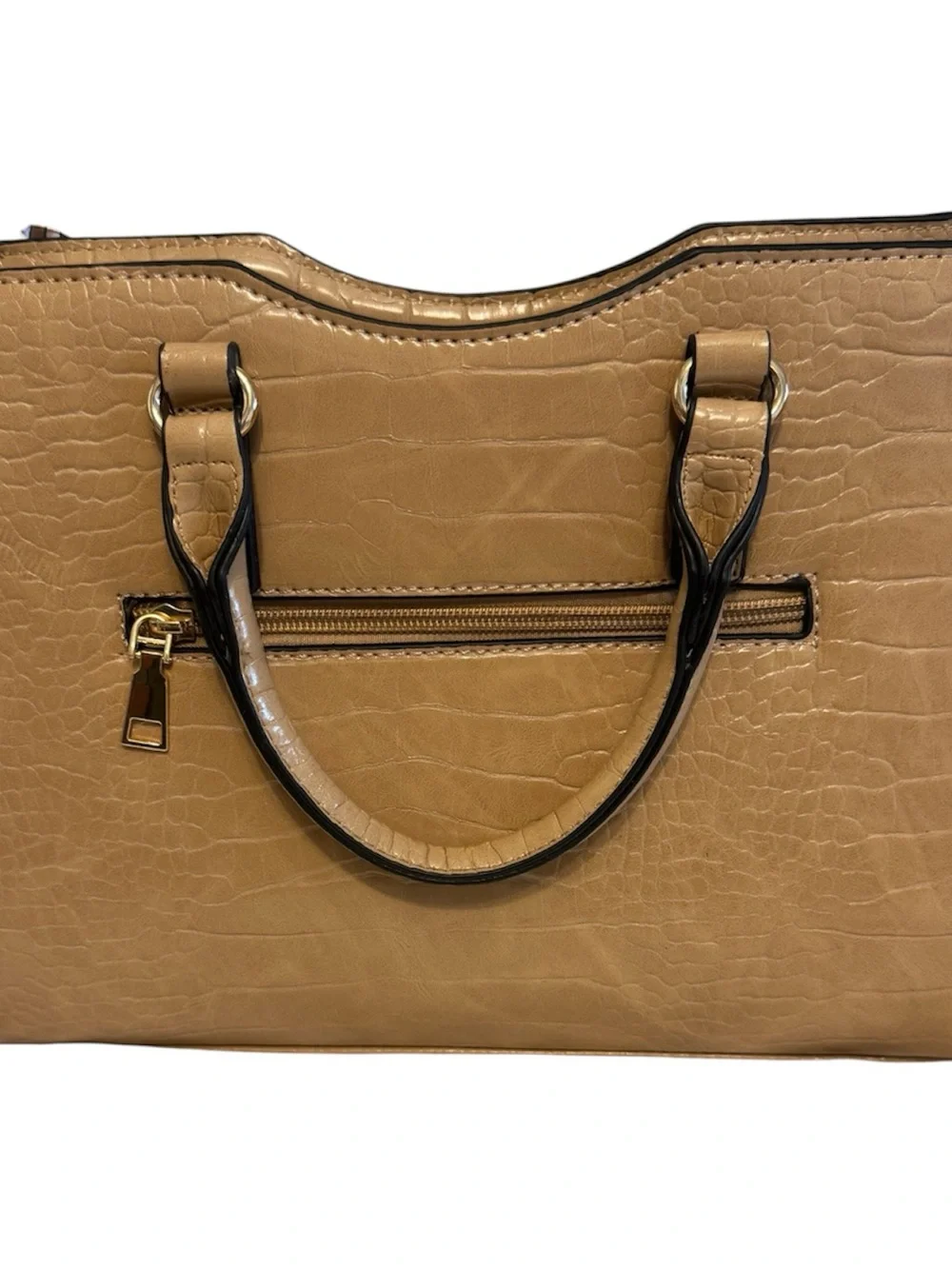 NWOT Structured Camel Croc-Embossed Satchel /Crossbody Fashion Bag